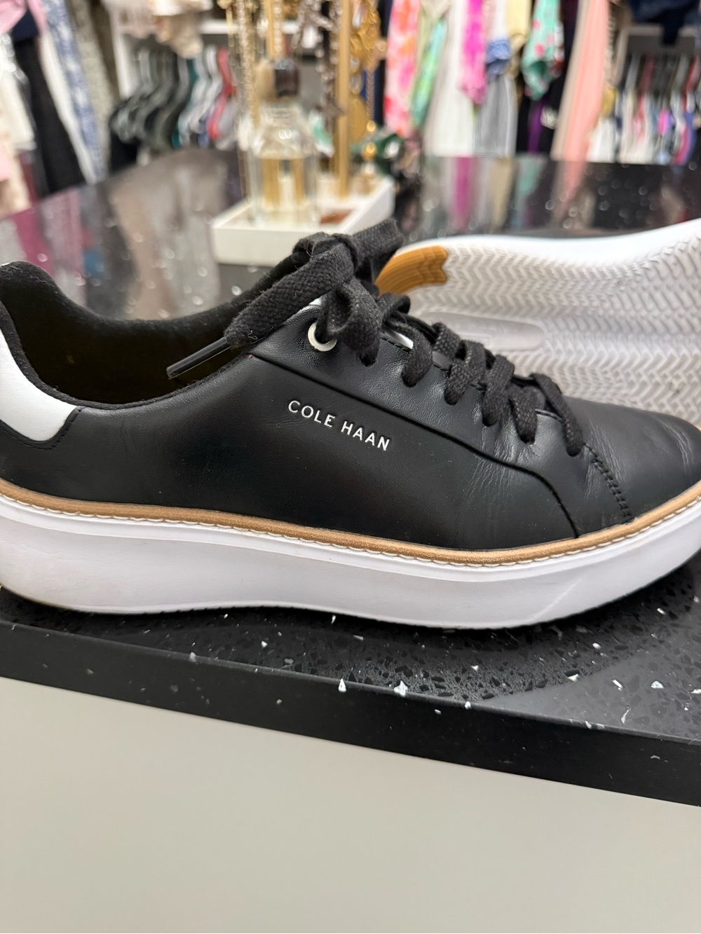 Cole Haan Black Leather Sneakers with White Heel and White Sole - Picture 4 of 6